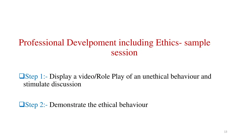 professional develpoment including ethics sample