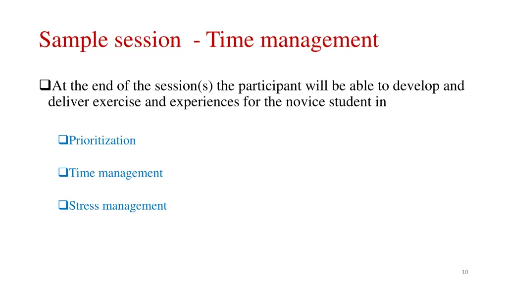 sample session time management