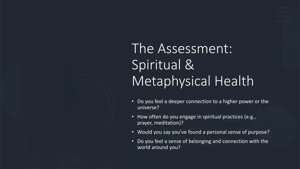 the assessment spiritual metaphysical health