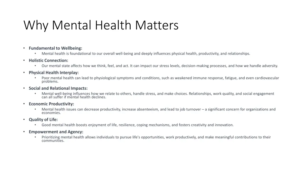 why mental health matters
