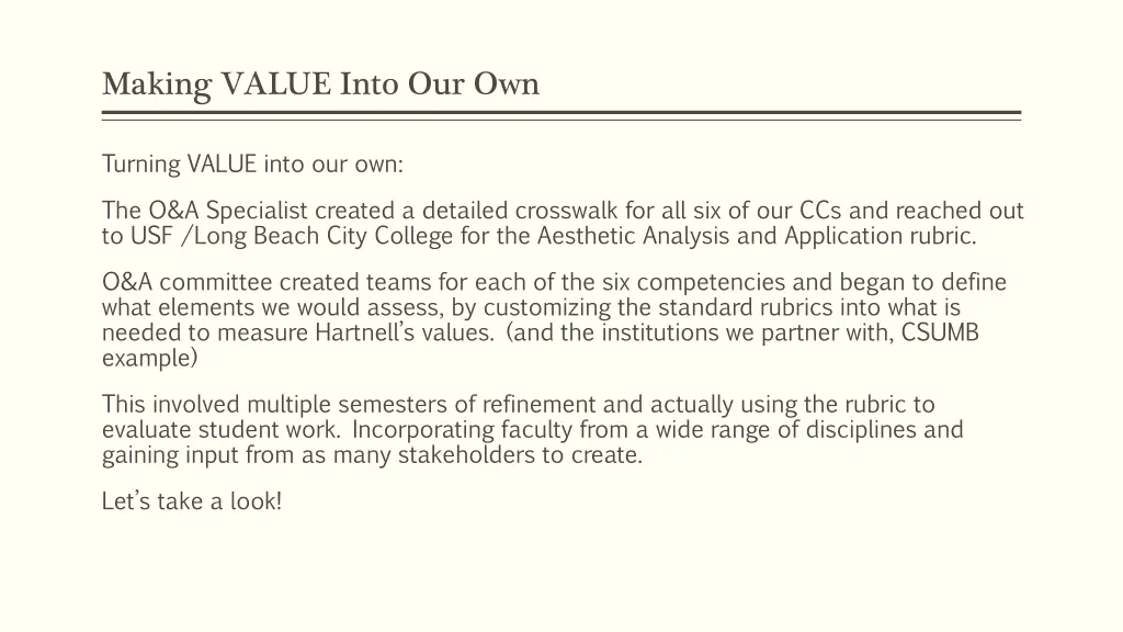 making value into our own