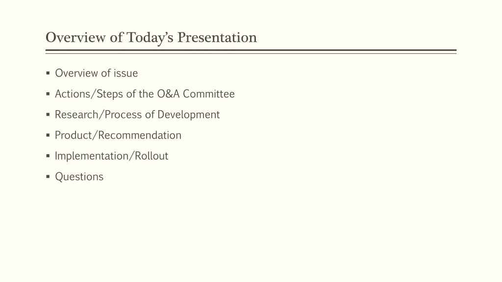 overview of today s presentation