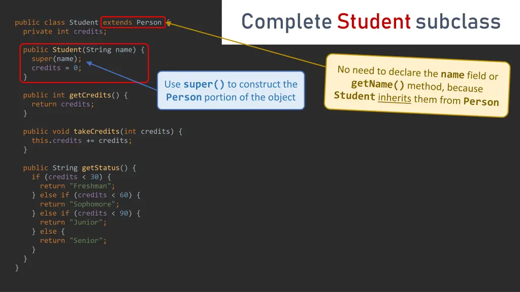 complete student subclass