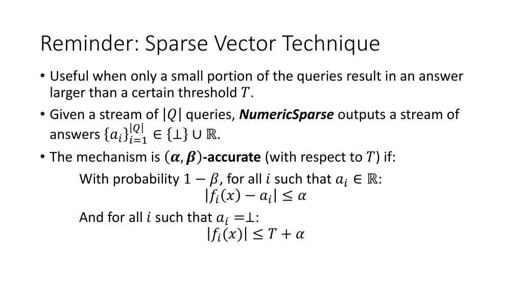 reminder sparse vector technique