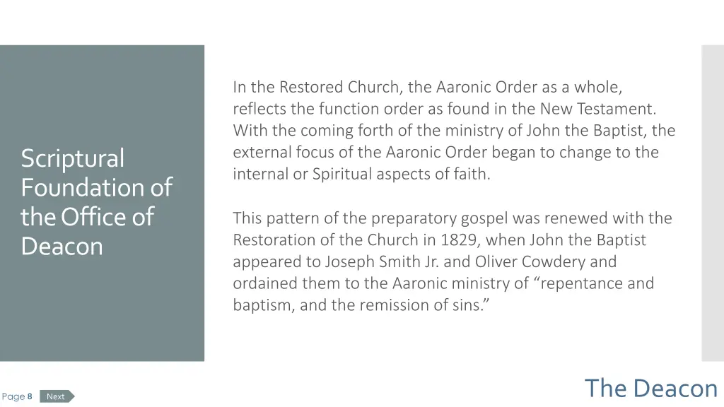 in the restored church the aaronic order