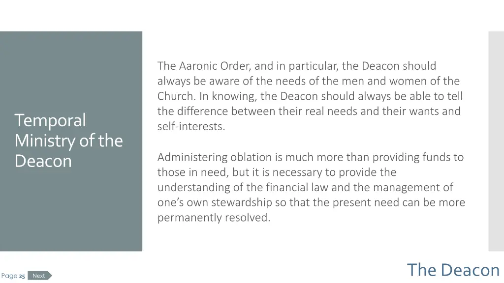 the aaronic order and in particular the deacon