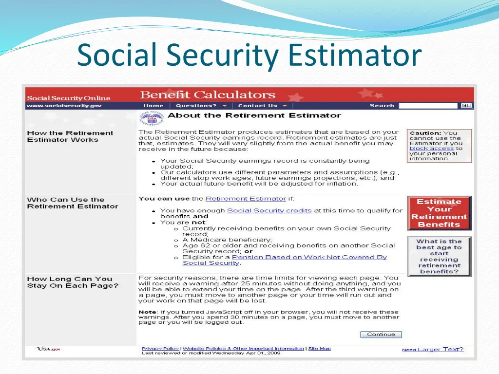 social security estimator