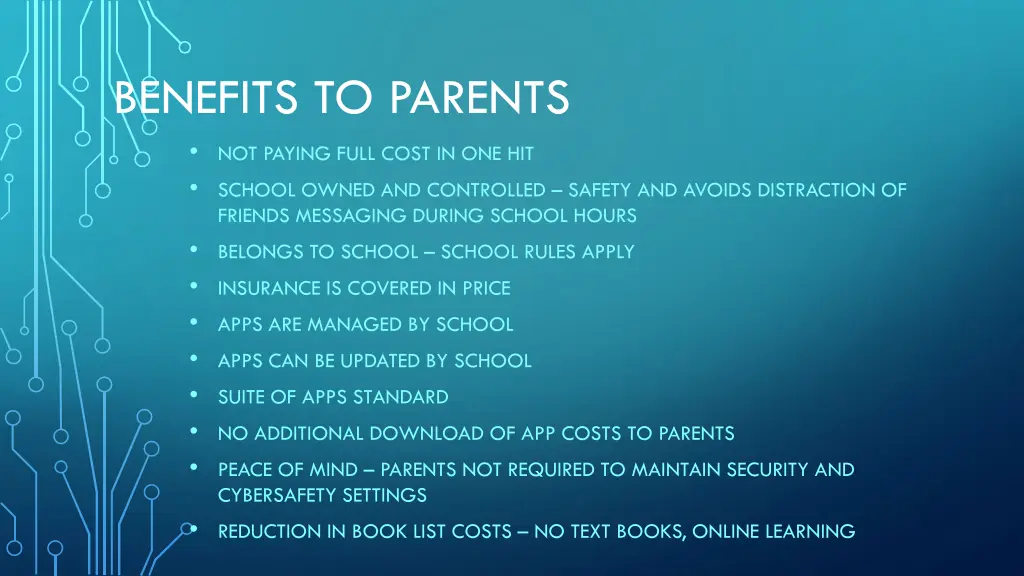 benefits to parents not paying full cost