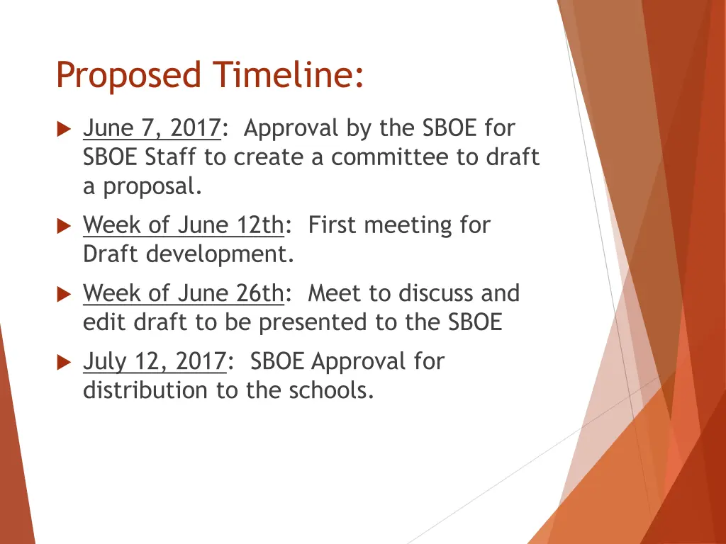 proposed timeline