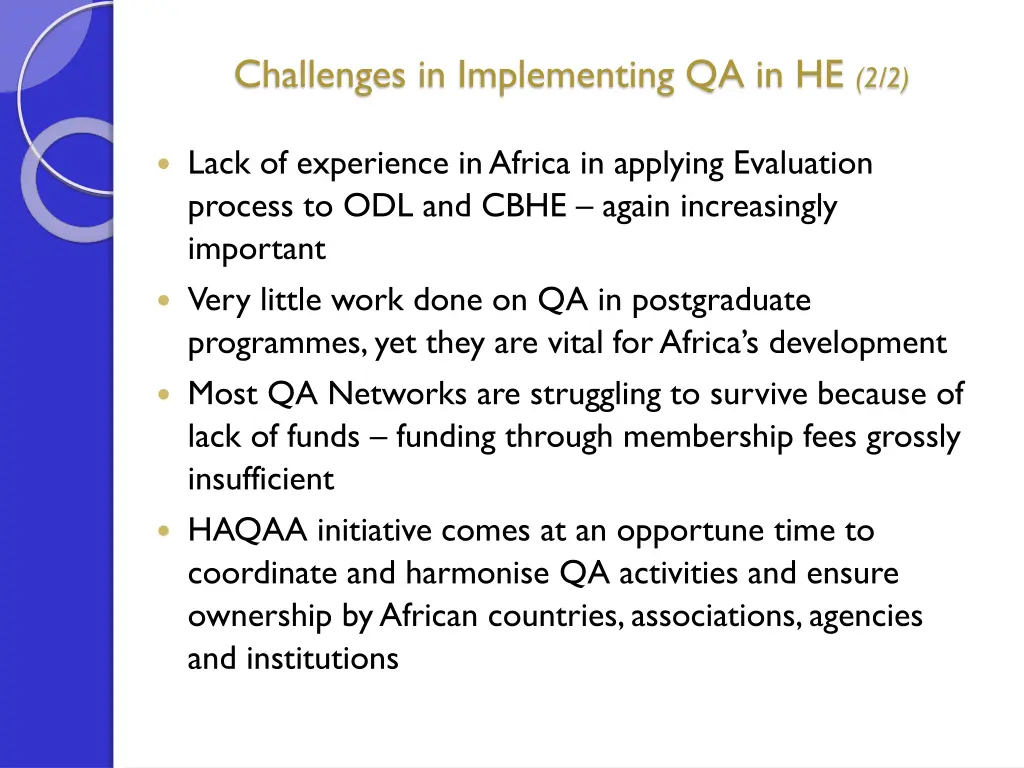 challenges in implementing qa in he 2 2