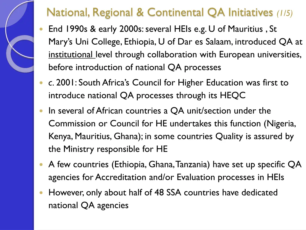 national regional continental qa initiatives 1 5