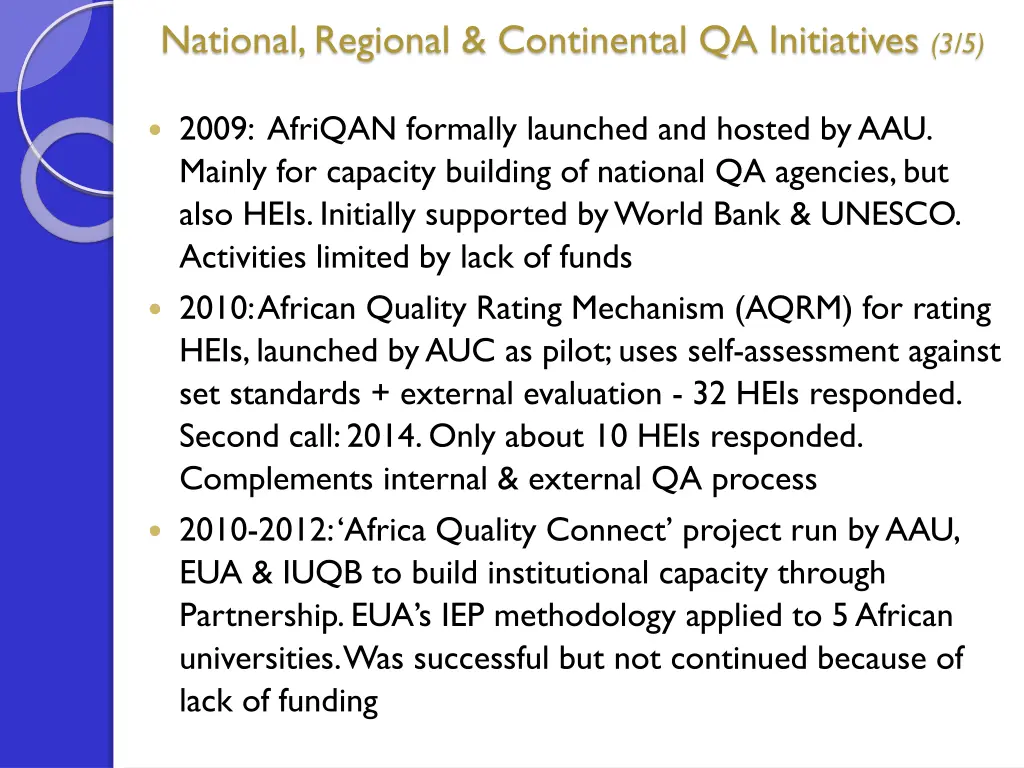 national regional continental qa initiatives 3 5