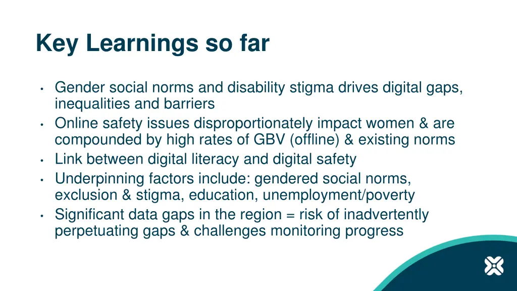 key learnings so far