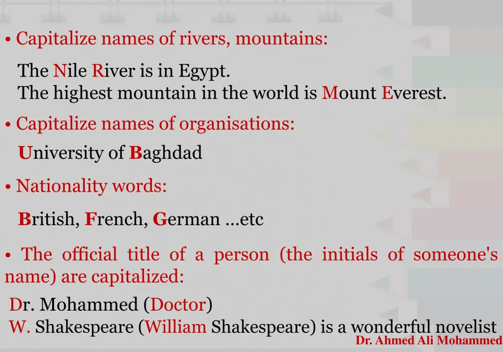 capitalize names of rivers mountains