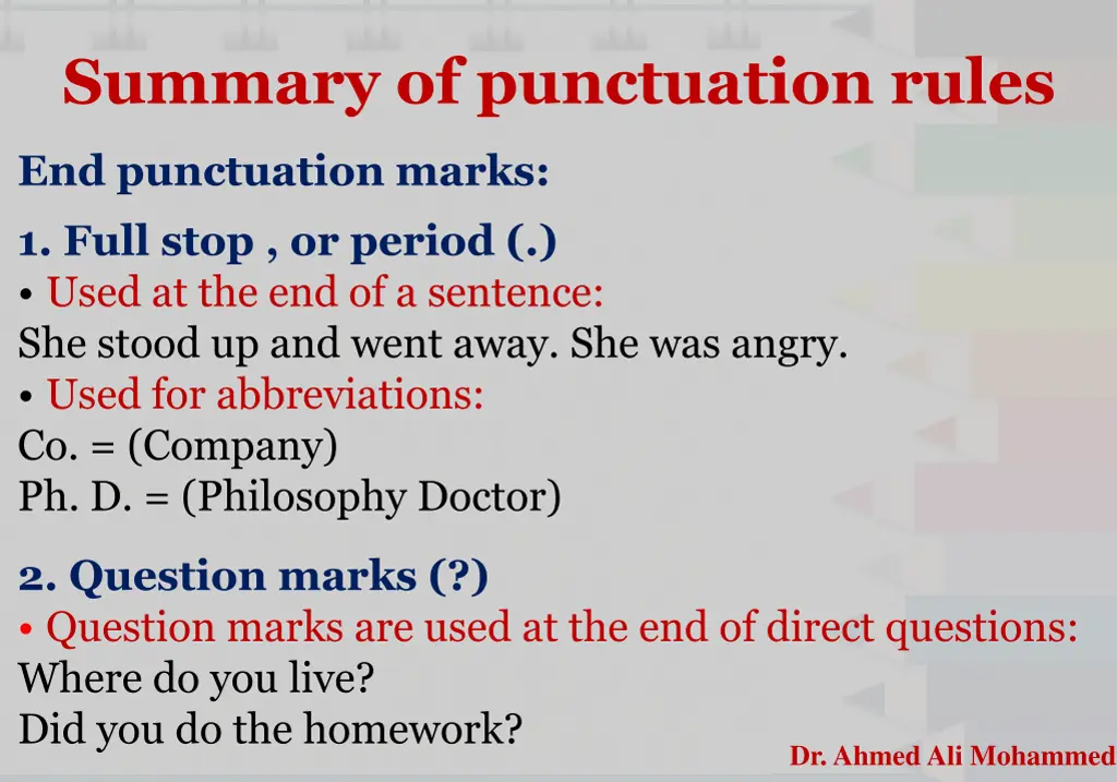 summary of punctuation rules