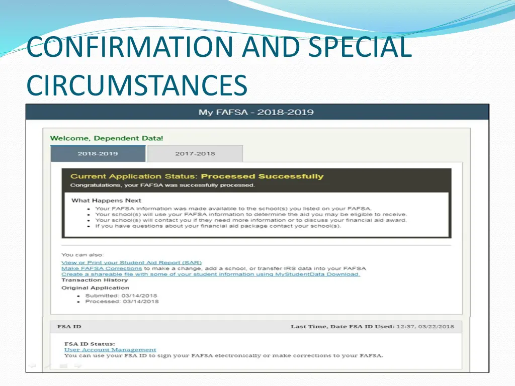 confirmation and special circumstances