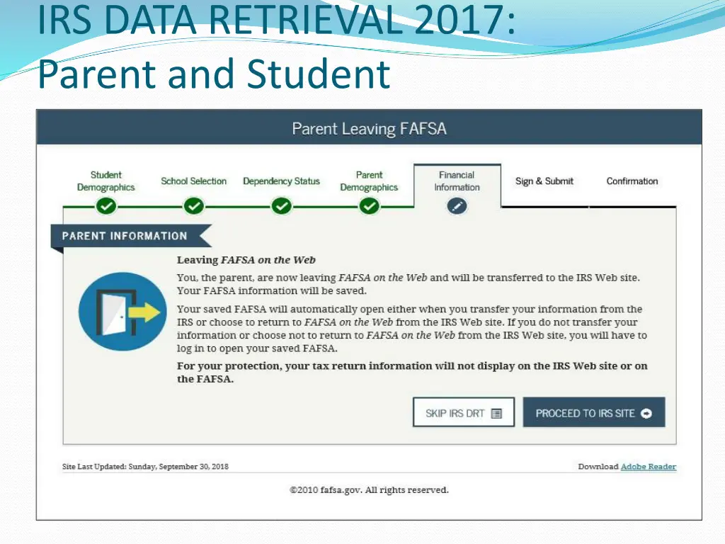 irs data retrieval 2017 parent and student