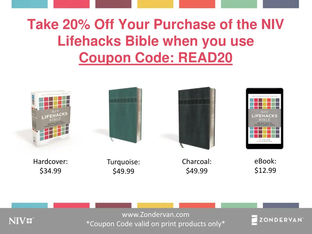 take 20 off your purchase of the niv lifehacks