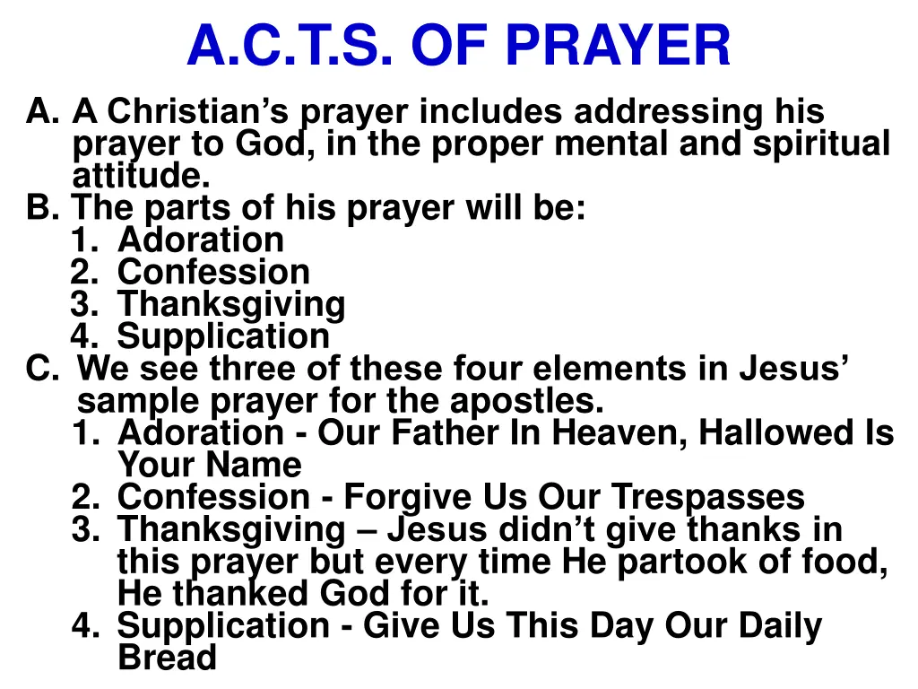 a c t s of prayer a a christian s prayer includes