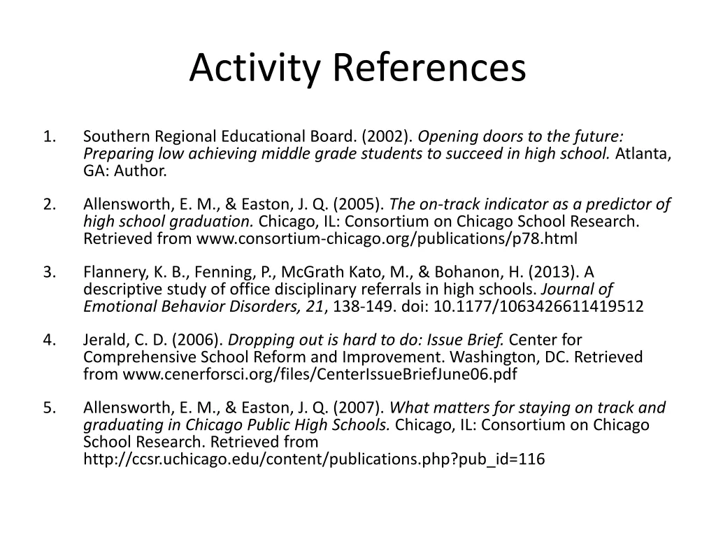 activity references