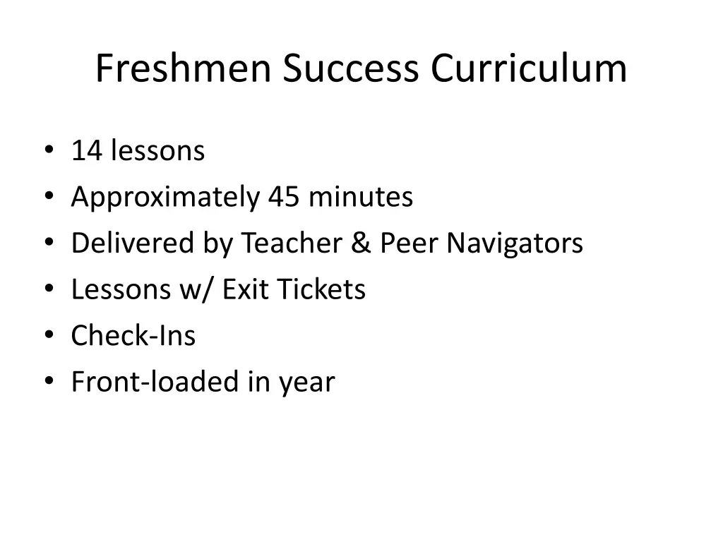 freshmen success curriculum