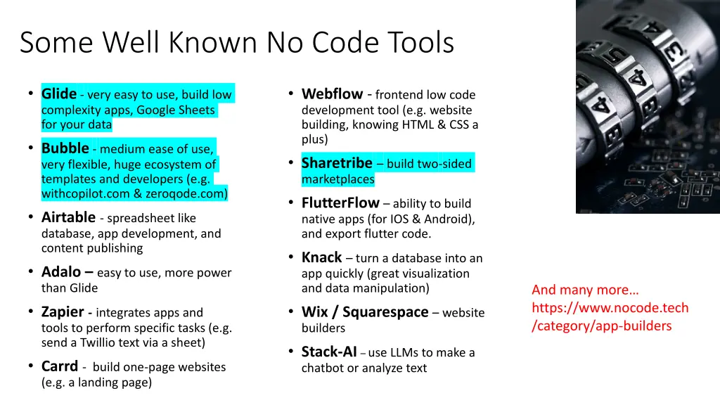 some well known no code tools