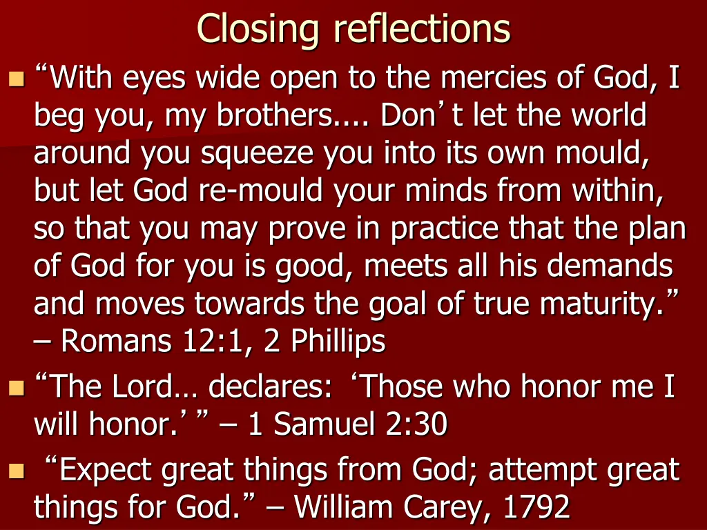 closing reflections