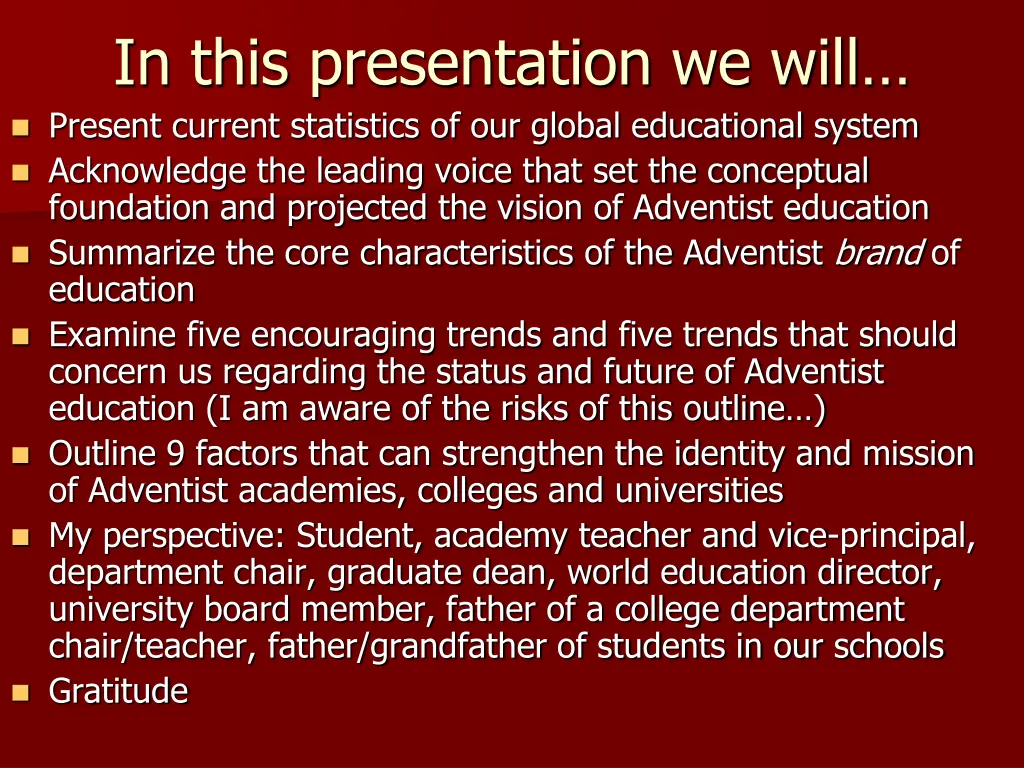 in this presentation we will present current