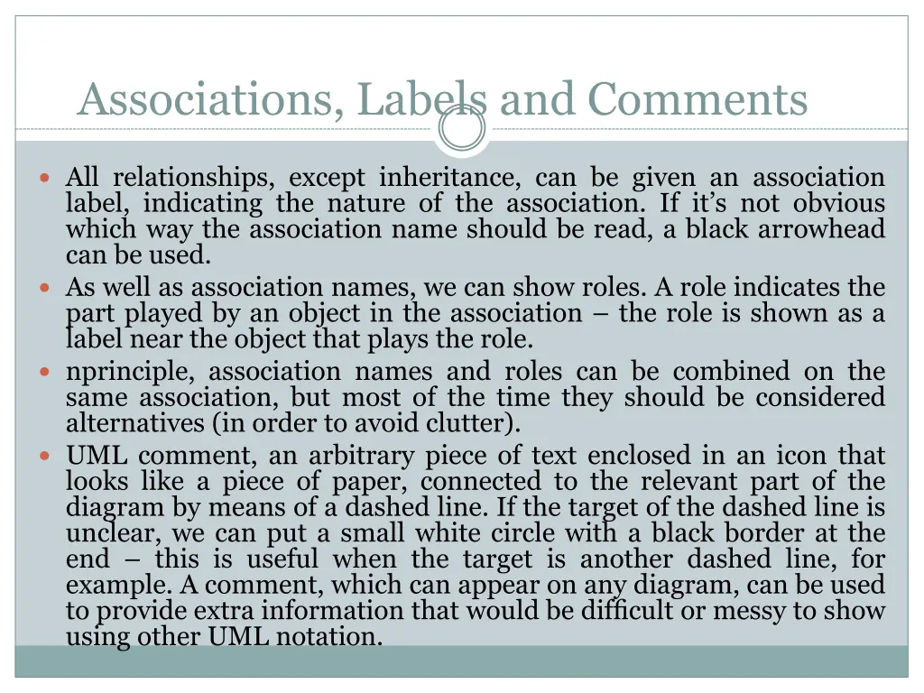 associations labels and comments