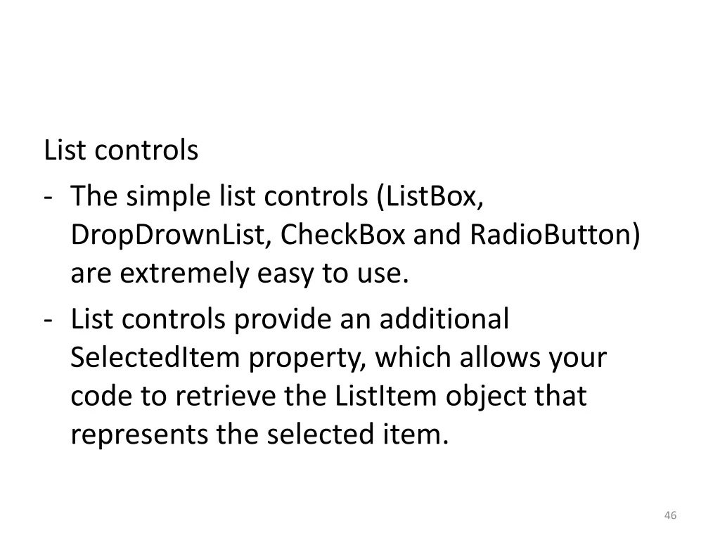 list controls the simple list controls listbox