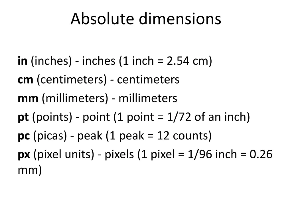 absolute dimensions