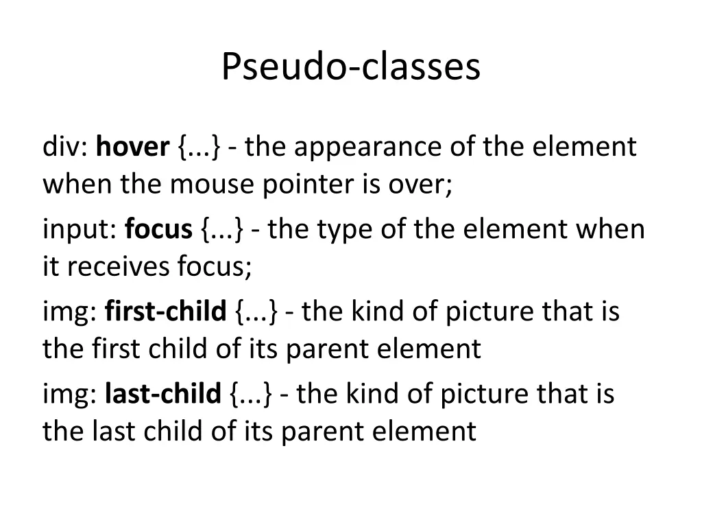 pseudo classes
