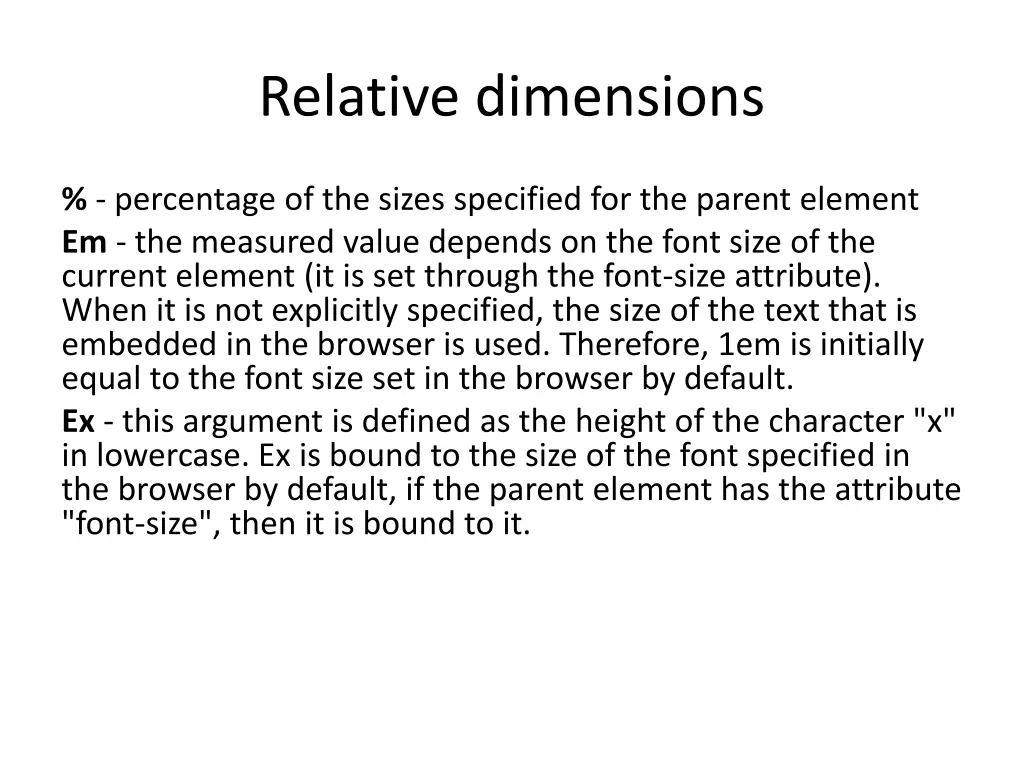 relative dimensions
