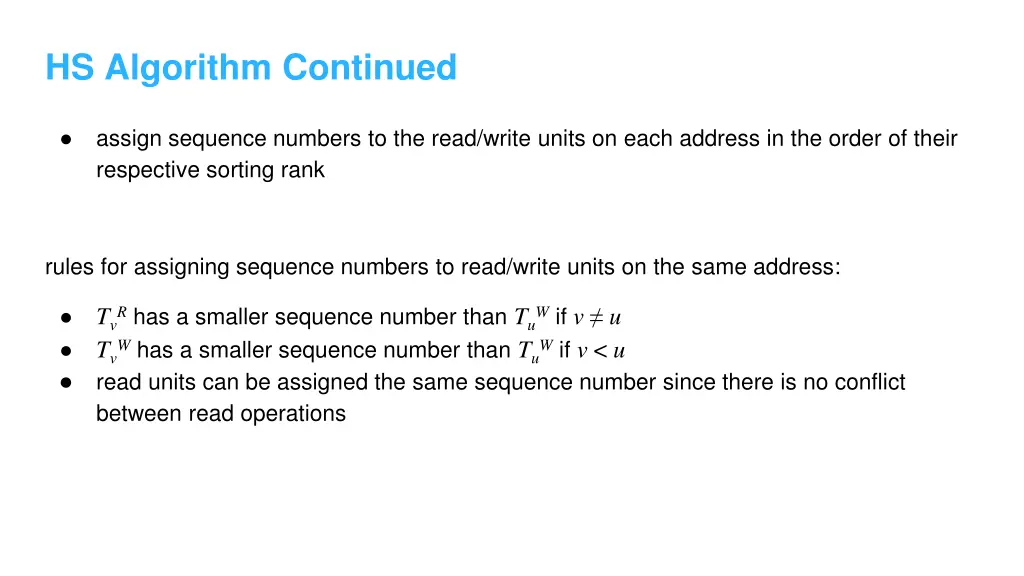 hs algorithm continued