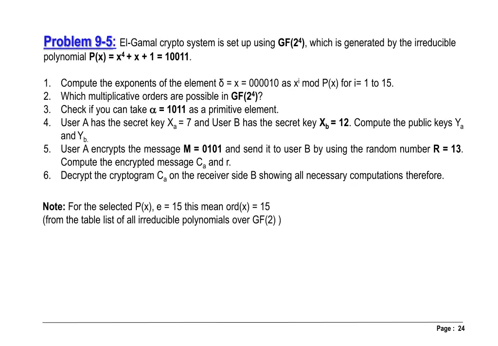 problem 9 5 el gamal crypto system