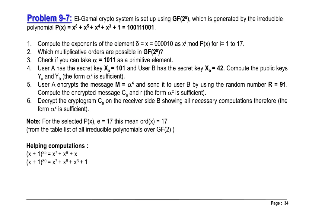 problem 9 7 el gamal crypto system