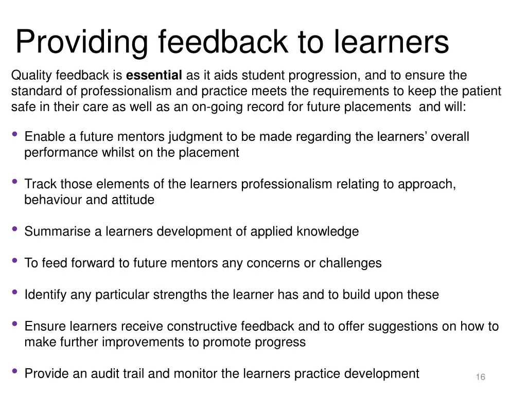 providing feedback to learners