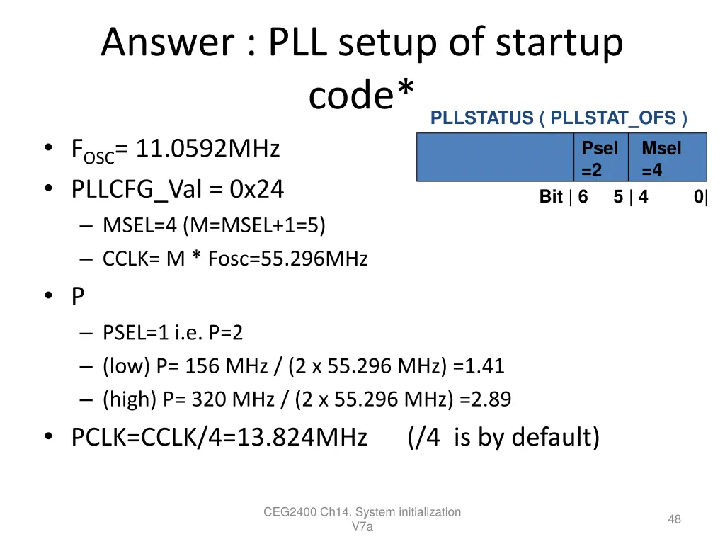 answer pll setup of startup code f osc 11 0592mhz