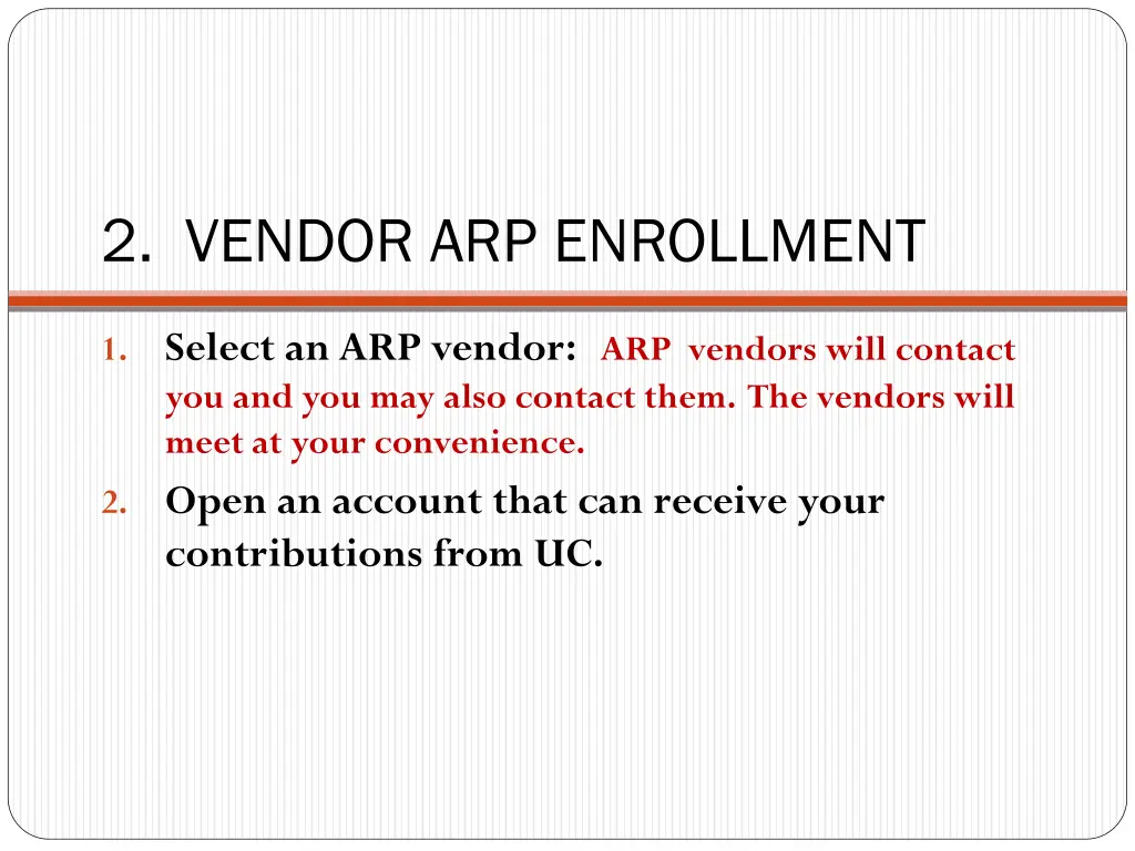 2 vendor arp enrollment