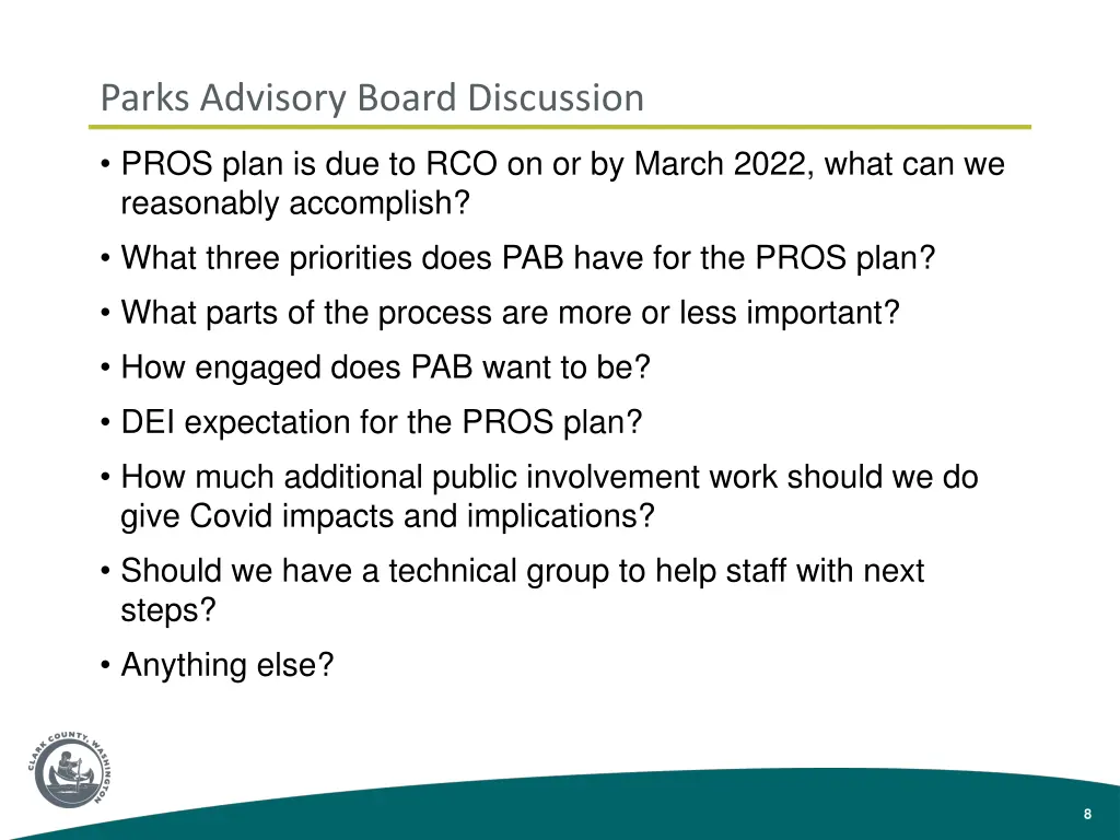 parks advisory board discussion