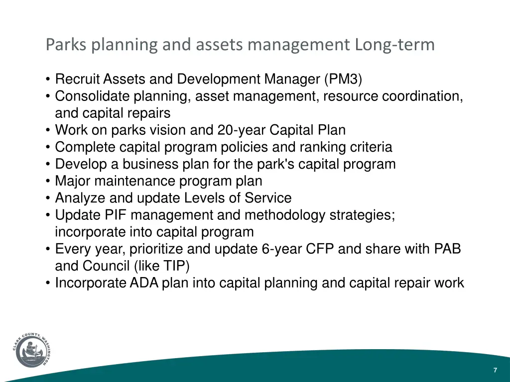 parks planning and assets management long term