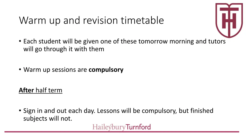 warm up and revision timetable