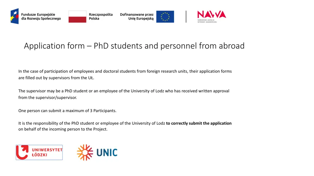 application form phd students and personnel from