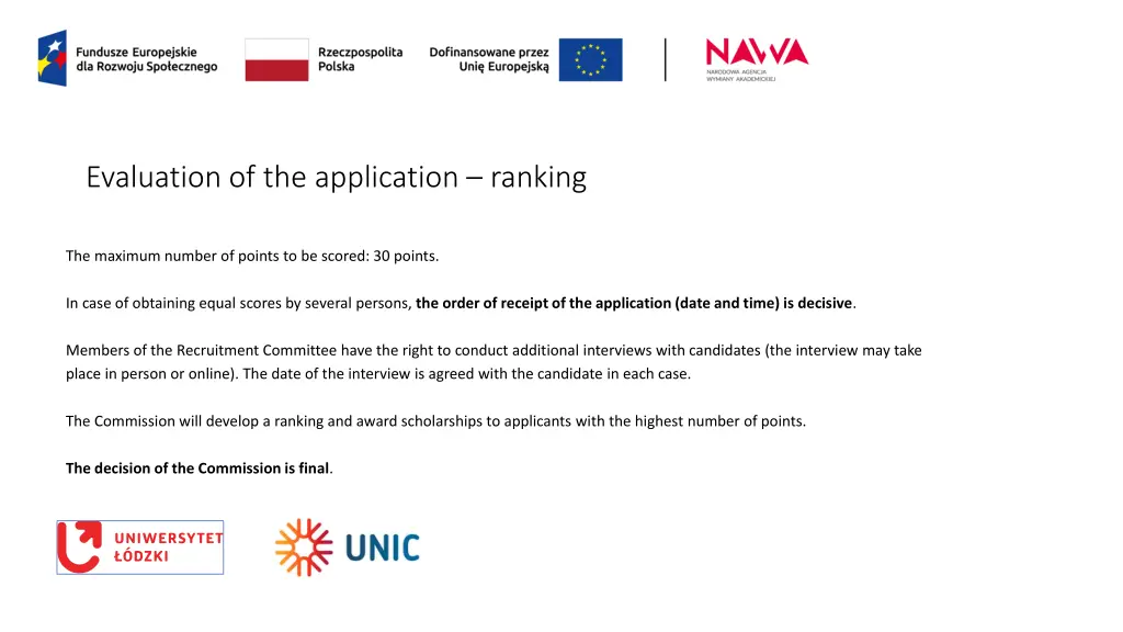 evaluation of the application ranking