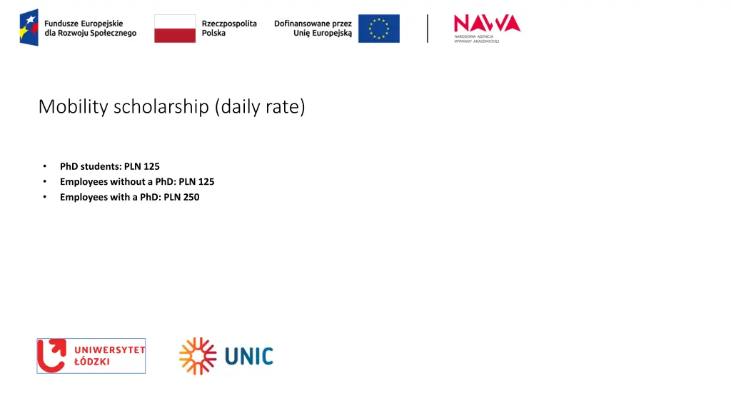 mobility scholarship daily rate
