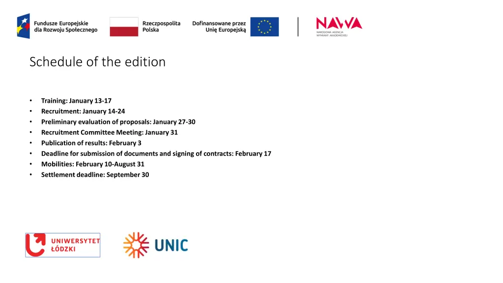schedule of the edition