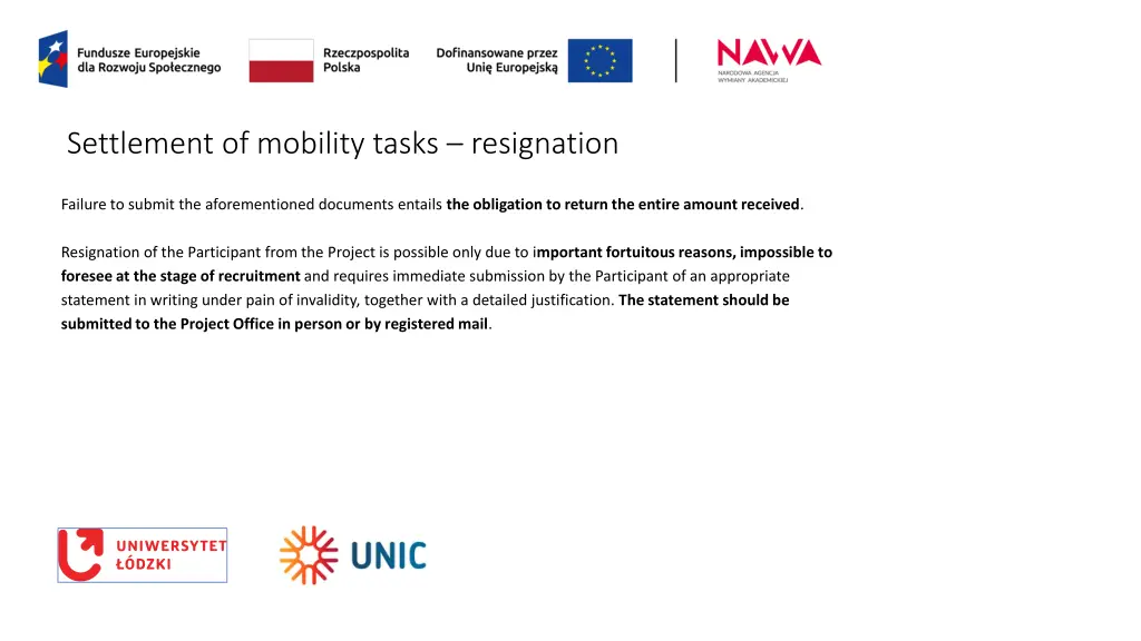 settlement of mobility tasks resignation