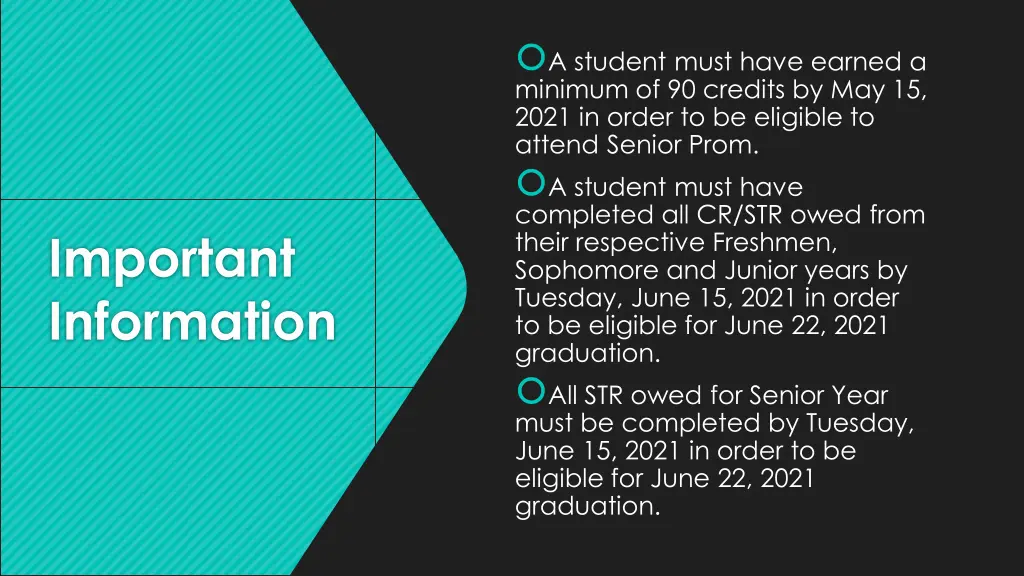 a student must have earned a minimum