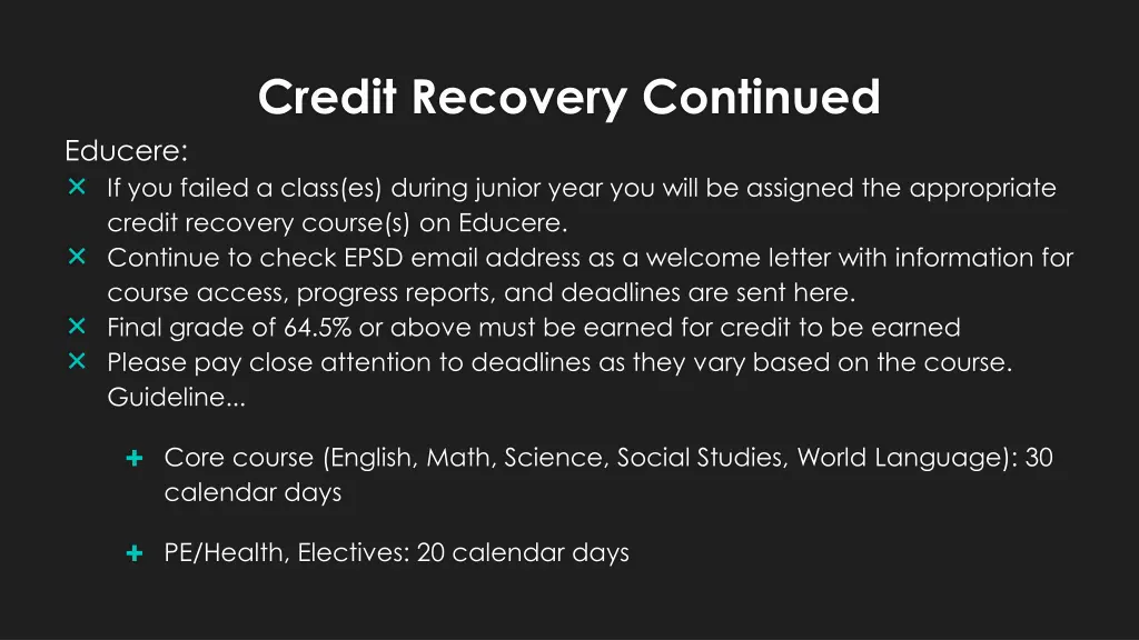 credit recovery continued