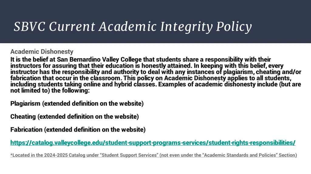 sbvc current academic integrity policy